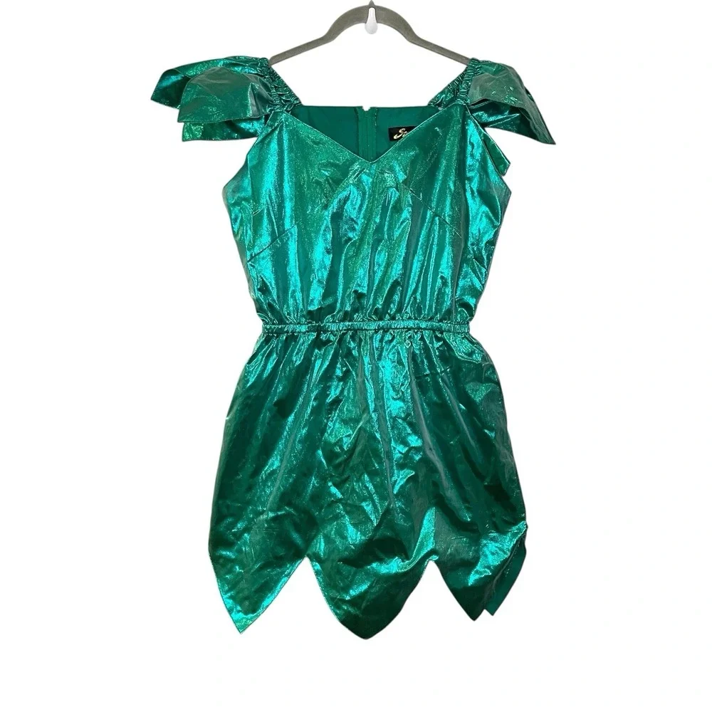 Vintage Secrets Green Fairy Metallic Mini Dress Costume Asymmetric Short S - Picture 1 of 6